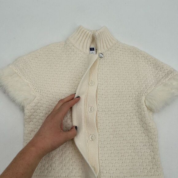 JANIE & JACK Girl's Ivory White Faux Fur Knit Button Up Cardigan Sweater Size 3T - Picture 4 of 6